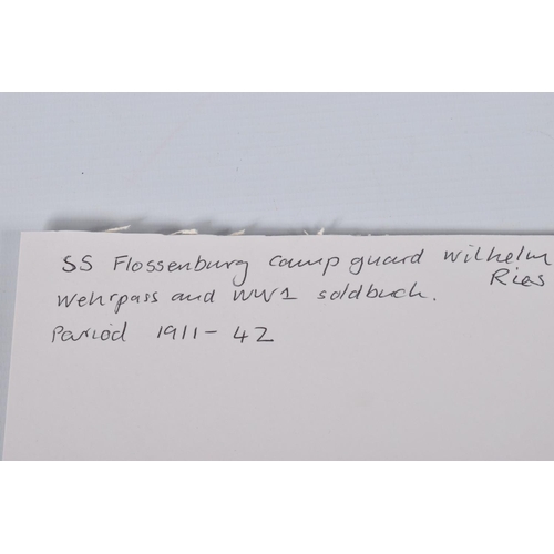 312 - SS FLOSSENBURG CAMP CARD WHERPASS TO WILLHELM RIES, born 25/04/1889, large from SS Stamped to the fr... 