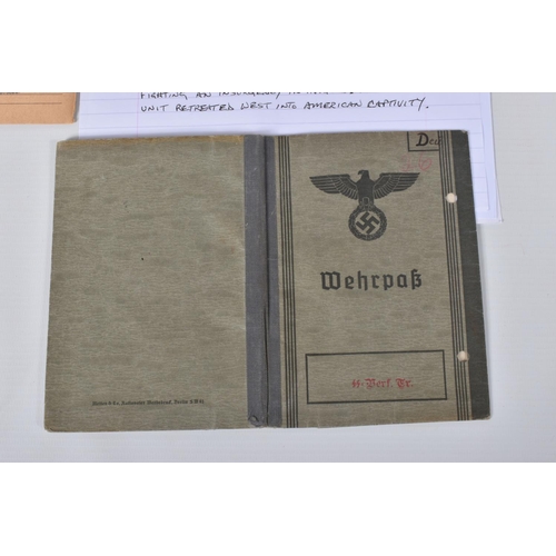 315 - SS WEHRPASS (SERVICE) BOOK AND SS RECORD CARD for Adalbert Deutschmann, DOB 21/04/1918. place Landwi... 