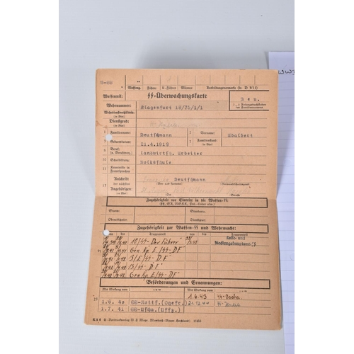 315 - SS WEHRPASS (SERVICE) BOOK AND SS RECORD CARD for Adalbert Deutschmann, DOB 21/04/1918. place Landwi... 