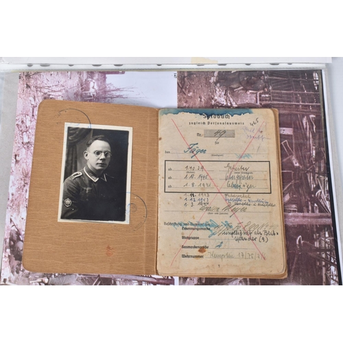 331 - WALTER MEYER, SERGEANT, INCLUDES SOLDBUCH, photos, maps, and articles, red X through the Soldbuch si... 