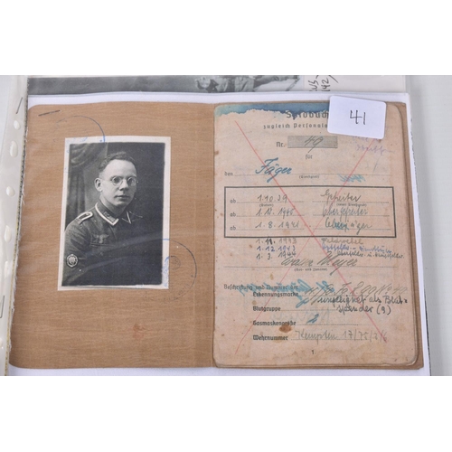 331 - WALTER MEYER, SERGEANT, INCLUDES SOLDBUCH, photos, maps, and articles, red X through the Soldbuch si... 