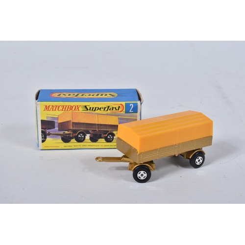 35 - A QUANTITY OF BOXED MATCHBOX SUPERFAST DIECAST VEHICLES, Mercedes Trailer, No.2, in gold with yellow... 