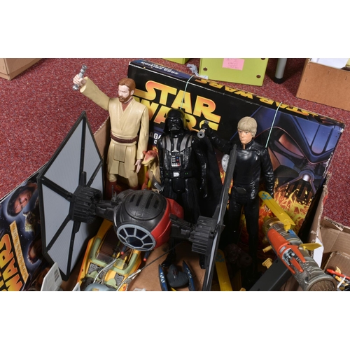 55 - A QUANTITY OF BOXED AND UNBOXED MODERN STAR WARS FIGURES, VEHICLES AND GAMES ETC., to include unboxe... 