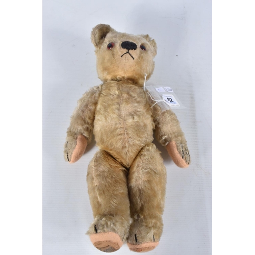 62 - A CHAD VALLEY BLONDE MOHAIR TEDDY BEAR, amber and black glass eyes, shaved muzzle, vertical stitched... 