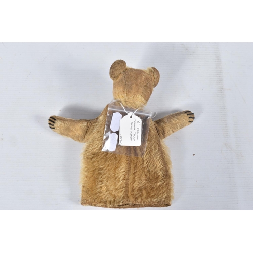 63 - A GERMAN BLONDE MOHAIR TEDDY BEAR, c.1914 - 1920, original glued amber and black glass eyes (both wi... 