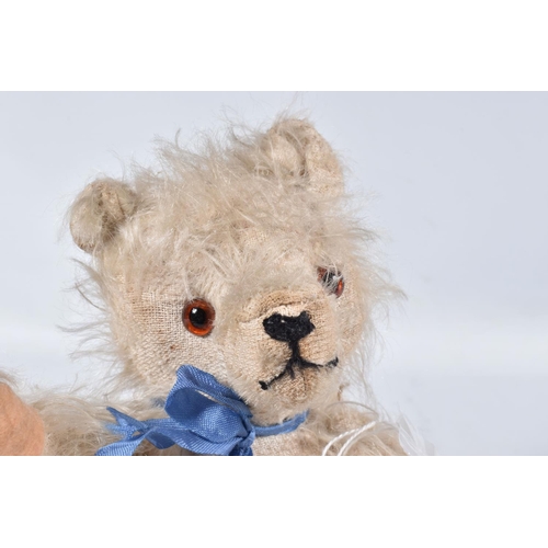 66 - A FARNELL ALPHA TYPE WHITE MOHAIR TEDDY BEAR, c.1930's, original amber and black glass eyes, horizon... 