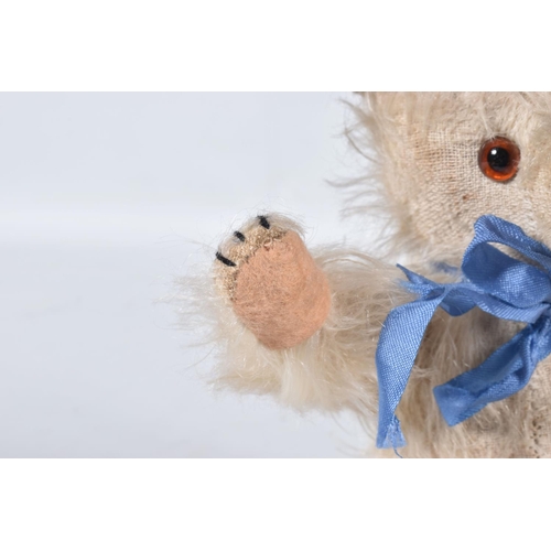 66 - A FARNELL ALPHA TYPE WHITE MOHAIR TEDDY BEAR, c.1930's, original amber and black glass eyes, horizon... 