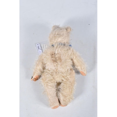 66 - A FARNELL ALPHA TYPE WHITE MOHAIR TEDDY BEAR, c.1930's, original amber and black glass eyes, horizon... 