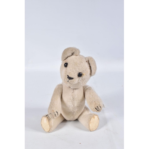 66 - A FARNELL ALPHA TYPE WHITE MOHAIR TEDDY BEAR, c.1930's, original amber and black glass eyes, horizon... 