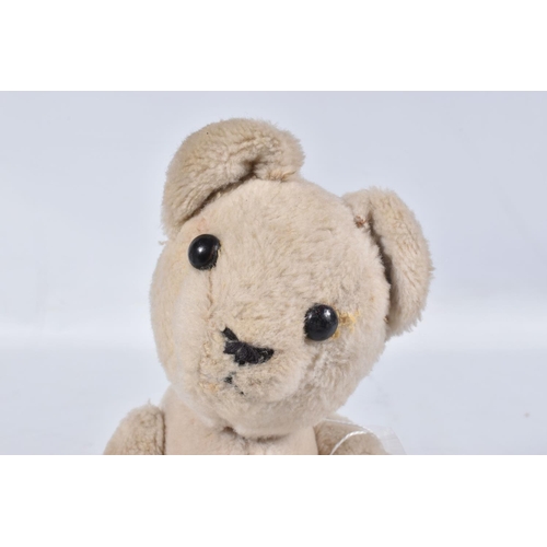 66 - A FARNELL ALPHA TYPE WHITE MOHAIR TEDDY BEAR, c.1930's, original amber and black glass eyes, horizon... 