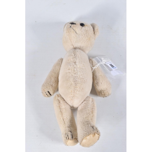 66 - A FARNELL ALPHA TYPE WHITE MOHAIR TEDDY BEAR, c.1930's, original amber and black glass eyes, horizon... 