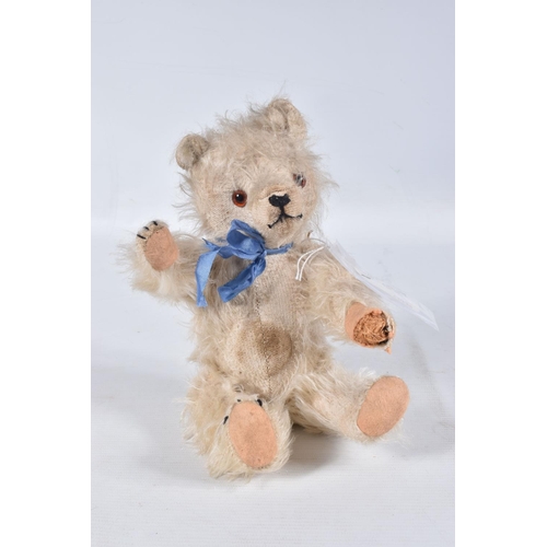 66 - A FARNELL ALPHA TYPE WHITE MOHAIR TEDDY BEAR, c.1930's, original amber and black glass eyes, horizon... 