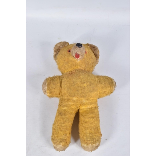 77 - A QUANTITY OF ASSORTED TOYS, Tara? golden plush teddy bear, amber and black plastic eyes, moulded pl... 