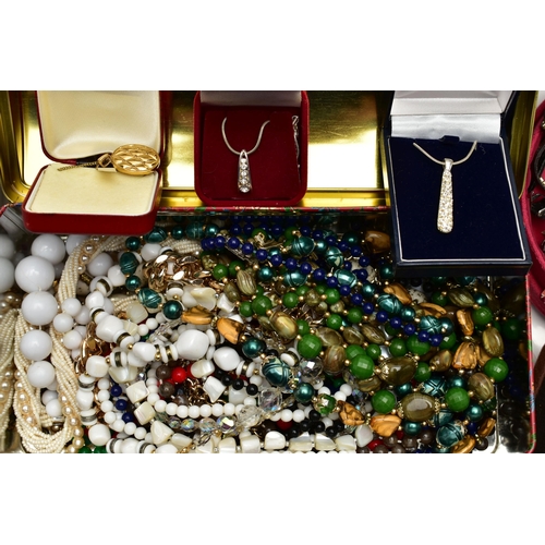 78 - A LARGE BOX OF ASSORTED COSTUME JEWELLERY, to include a ladys 'Rotary' wristwatch, seven additional ... 