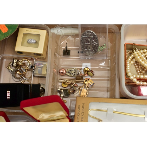 78 - A LARGE BOX OF ASSORTED COSTUME JEWELLERY, to include a ladys 'Rotary' wristwatch, seven additional ... 