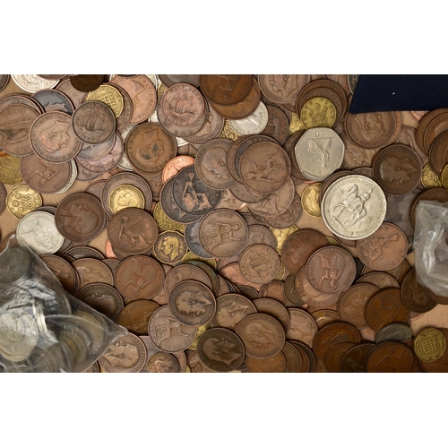 89 - A CARDBOARD BOX OF MAINLY UK COINAGE, to include  a 1671 Charles II Crown coin, third bust, a 1900 V... 