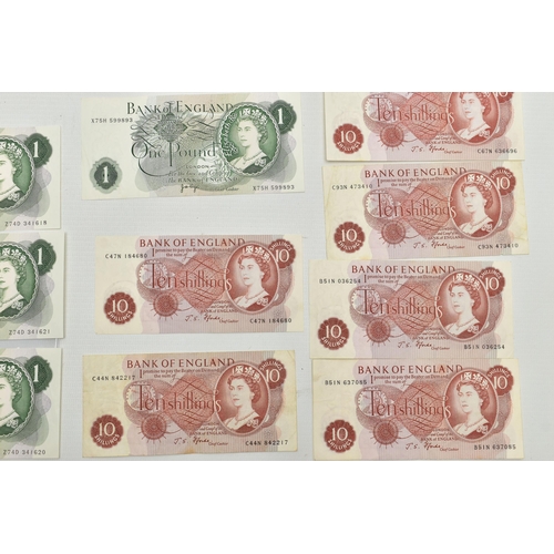 91 - A QUANTITY OF BANK OF ENGLAND TEN SHILLING 9 (Fforde) and one pound (Page and Sommerset) 49, with ma... 