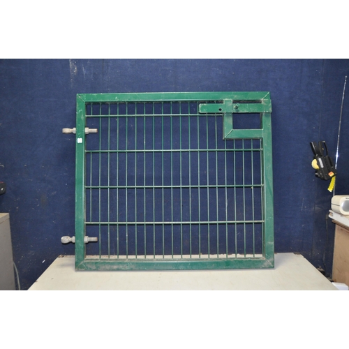 1051 - A HEAVY DUTY GATE constructed from a 5cm box section with two hinge eyes on one edge and a sliding c... 