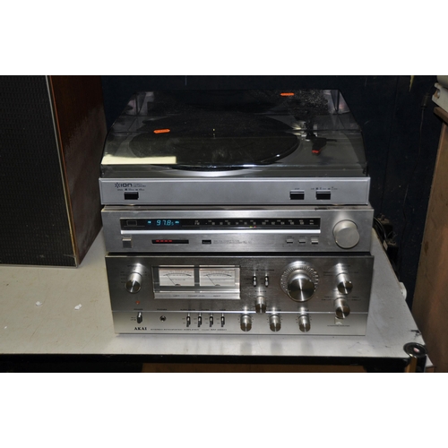 1057 - AN AKAI AM-2850 VINTAGE INTERGRATED AMPLIFIER with original box, a vintage Sansui TU-S5 tuner, an IO... 