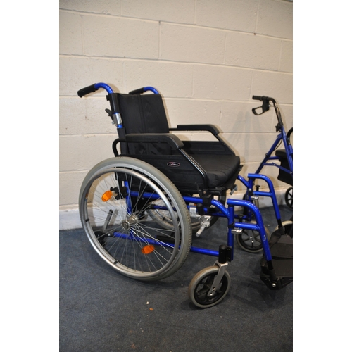 A ENIGMA WHEELCHAIR with seat pad and footrests along with a folding