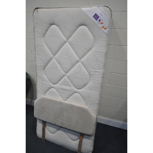 1301 - A SINGLE DIVAN BED, MATTRESS AND HEADBOARD (condition:-no wheel to bed base)