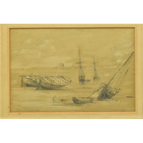 301 - ATTRIBUTED TO ANDREW NICHOLL RHA (1804-1886)  'CARRICK FERGUS' a sketch of fishing boats at low tide... 