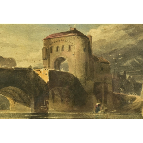 309 - ATTRIUBUTED TO JOHN VARLEY (19TH CENTURY) 'MONNOW BRIDGE, MONMOUTH', a river landscape featuring the... 