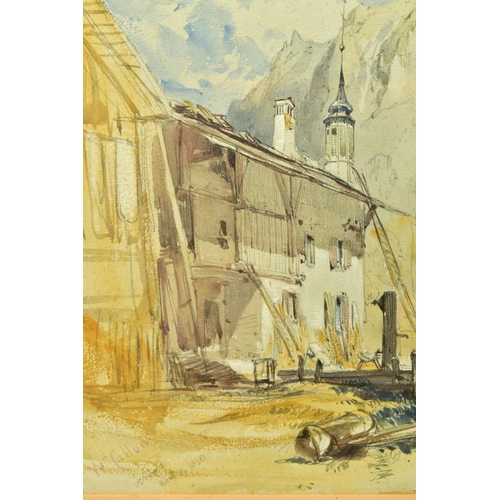 312 - WILLIAM CALLOW (1812-1908) 'SERVOZ', an unfinished sketch of a French mountain village, signed botto... 