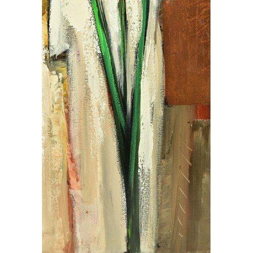 327 - VASILE LEONDAR (ROMANIA 1957) IRIS, a still life study of a single Iris, signed verso, oil on canvas... 