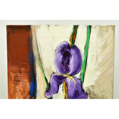 327 - VASILE LEONDAR (ROMANIA 1957) IRIS, a still life study of a single Iris, signed verso, oil on canvas... 