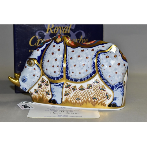 342 - A BOXED LIMITED EDITION ROYAL CROWN DERBY WHITE RHINO PAPERWEIGHT a Sinclair's exclusive, with certi... 