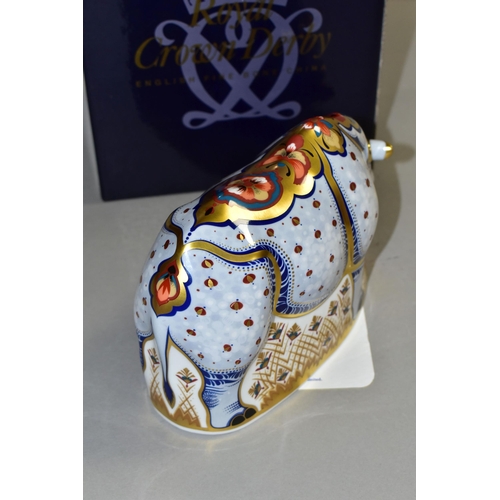 342 - A BOXED LIMITED EDITION ROYAL CROWN DERBY WHITE RHINO PAPERWEIGHT a Sinclair's exclusive, with certi... 