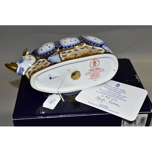 342 - A BOXED LIMITED EDITION ROYAL CROWN DERBY WHITE RHINO PAPERWEIGHT a Sinclair's exclusive, with certi... 