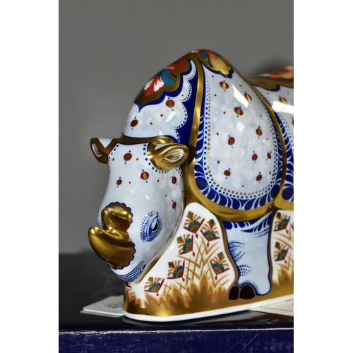 342 - A BOXED LIMITED EDITION ROYAL CROWN DERBY WHITE RHINO PAPERWEIGHT a Sinclair's exclusive, with certi... 