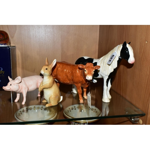 345 - FIVE BESWICK AND BORDER FINE ARTS ANIMAL FIGURES, comprising a John Beswick 'Vanner Pony' Piebald JB... 