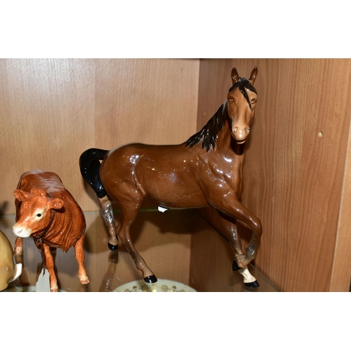 345 - FIVE BESWICK AND BORDER FINE ARTS ANIMAL FIGURES, comprising a John Beswick 'Vanner Pony' Piebald JB... 