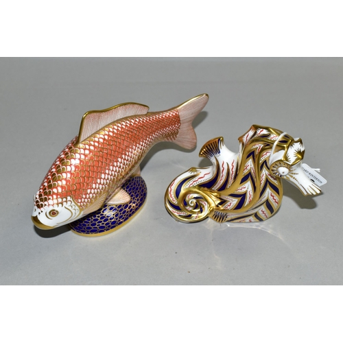 348 - TWO ROYAL CROWN DERBY PAPERWEIGHTS, comprising a Seahorse, height 10cm, (marked as second quality, m... 