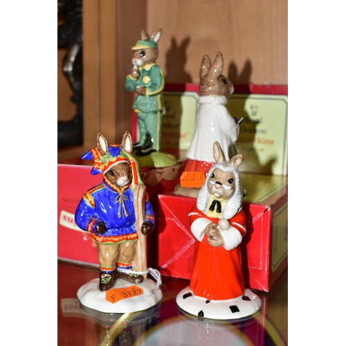 352 - FOUR BOXED ROYAL DOULTON BUNNYKINS FIGURES, comprising Winter Lapland Bunnykins DB297 - Bunnykins of... 