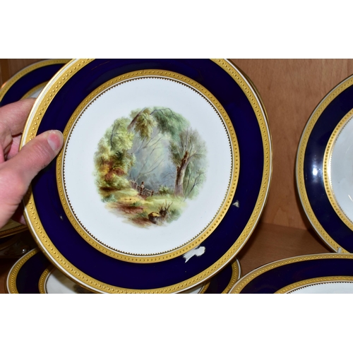 353 - A VICTORIAN ENGLISH PORCELAIN DESSERT SERVICE, the raised gilt borders surrounding a blue band, the ... 