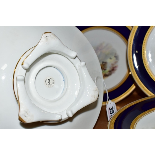 353 - A VICTORIAN ENGLISH PORCELAIN DESSERT SERVICE, the raised gilt borders surrounding a blue band, the ... 