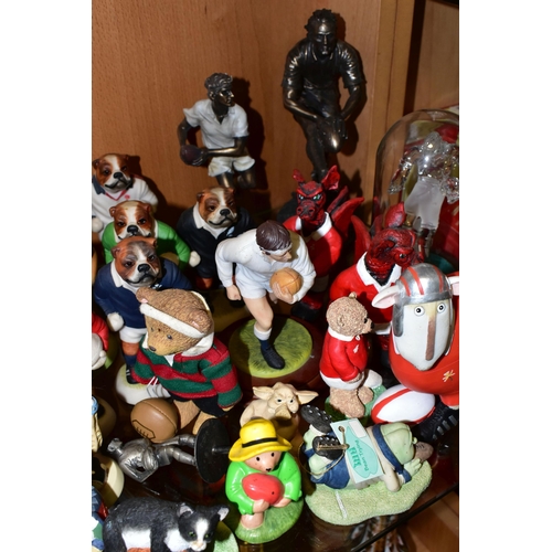 359 - A COLLECTION OF RUGBY THEMED FIGURES, ETC, over forty pieces to include a Leonardo Silver Dreams fig... 