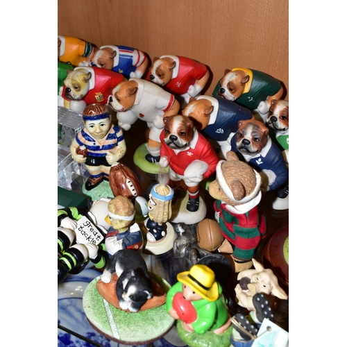 359 - A COLLECTION OF RUGBY THEMED FIGURES, ETC, over forty pieces to include a Leonardo Silver Dreams fig... 