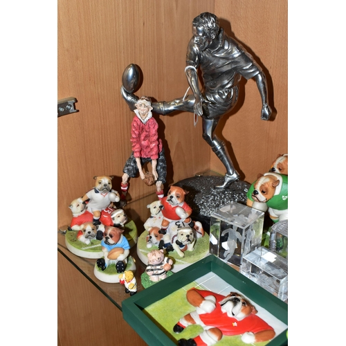 359 - A COLLECTION OF RUGBY THEMED FIGURES, ETC, over forty pieces to include a Leonardo Silver Dreams fig... 