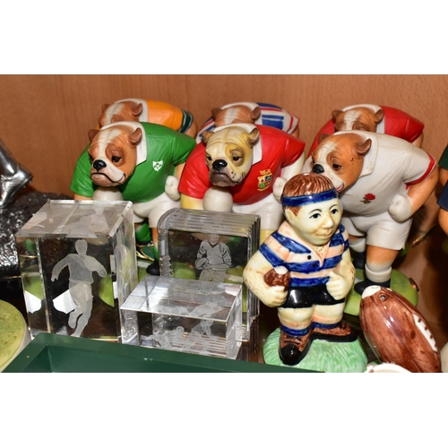 359 - A COLLECTION OF RUGBY THEMED FIGURES, ETC, over forty pieces to include a Leonardo Silver Dreams fig... 