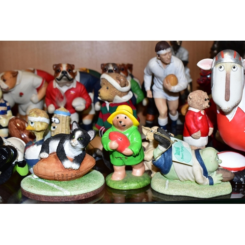 359 - A COLLECTION OF RUGBY THEMED FIGURES, ETC, over forty pieces to include a Leonardo Silver Dreams fig... 