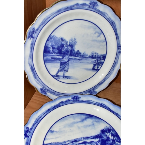 361 - A SET OF SIX BOXED ROYAL DOULTON 'THE GOLFING WORLD' COLLECTION PLATES, with scalloped rims, diamete... 