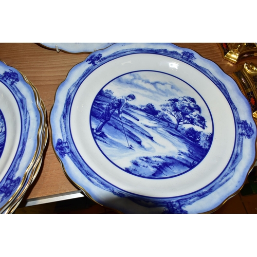 361 - A SET OF SIX BOXED ROYAL DOULTON 'THE GOLFING WORLD' COLLECTION PLATES, with scalloped rims, diamete... 