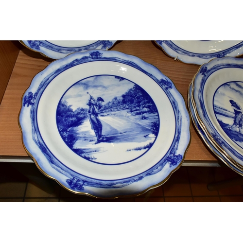 361 - A SET OF SIX BOXED ROYAL DOULTON 'THE GOLFING WORLD' COLLECTION PLATES, with scalloped rims, diamete... 