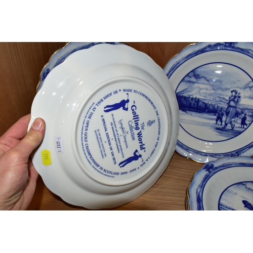 361 - A SET OF SIX BOXED ROYAL DOULTON 'THE GOLFING WORLD' COLLECTION PLATES, with scalloped rims, diamete... 