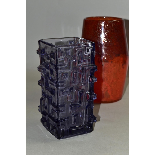 376 - TWO ART GLASS VASES, comprising Sklo vase, amethyst coloured, by Jiri Brabec for Rosice 1968, patter... 